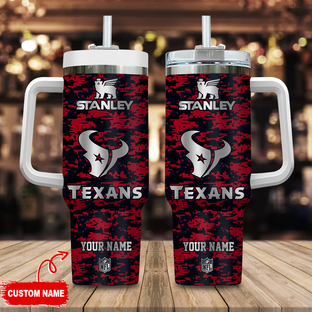 Houston Texans NFL Camouflage Silver Logo Custom Stanley Cup 40 oz 30 oz Tumbler With Handle