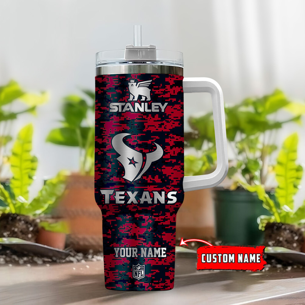 Houston Texans NFL Camouflage Silver Logo Custom Stanley Cup 40 oz 30 oz Tumbler With Handle