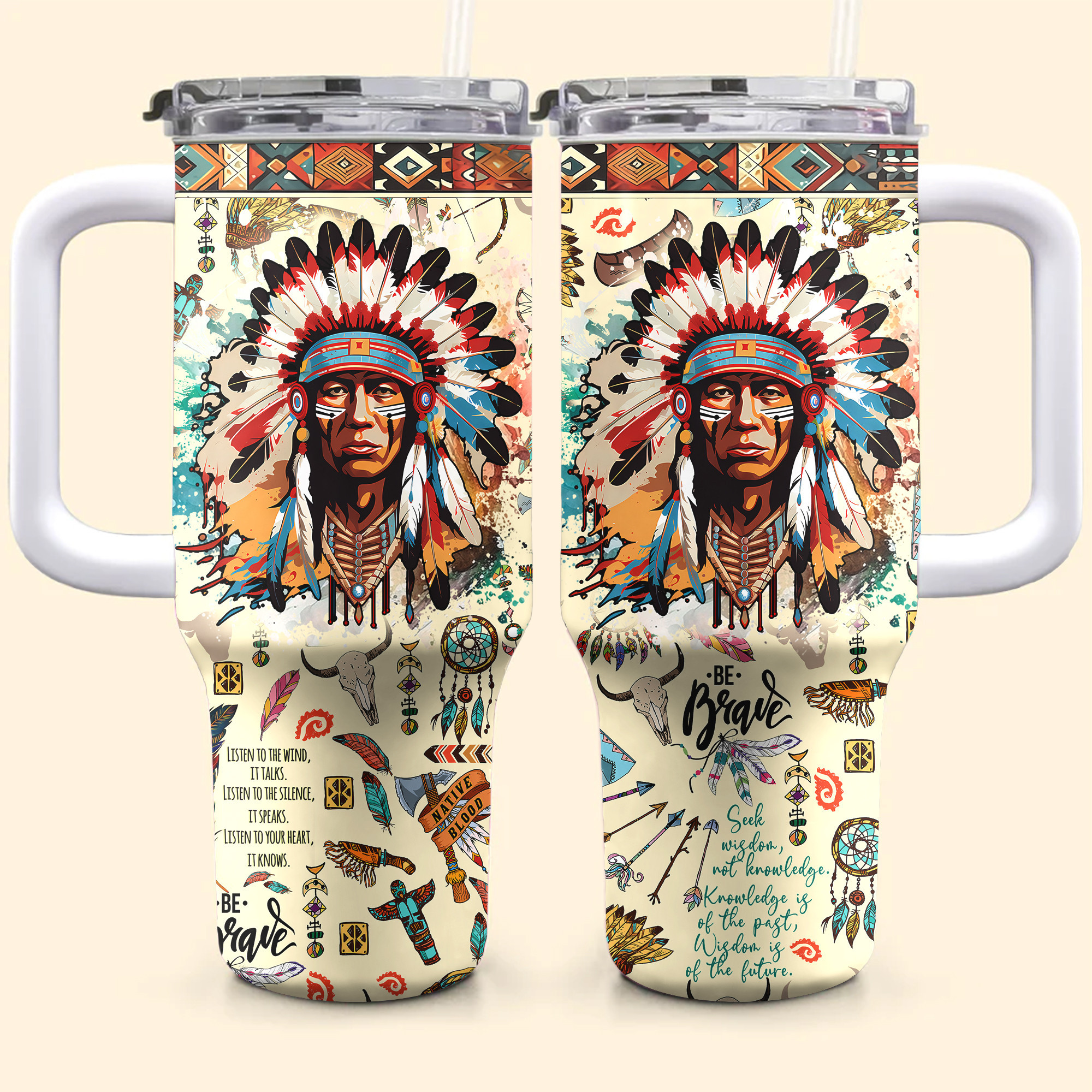 Indian Chief Custom Stanley Cup 40 oz 30 oz Tumbler With Handle