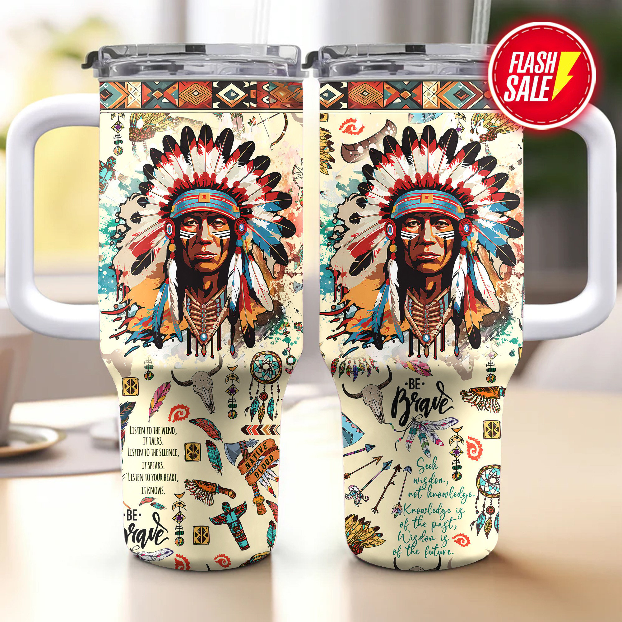 Indian Chief Custom Stanley Cup 40 oz 30 oz Tumbler With Handle