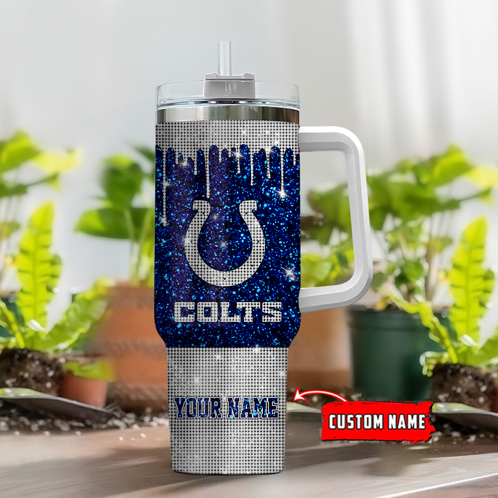 Indianapolis Colts NFL Glitter and Diamonds Bling Custom Stanley Cup 40 oz 30 oz Tumbler With Handle