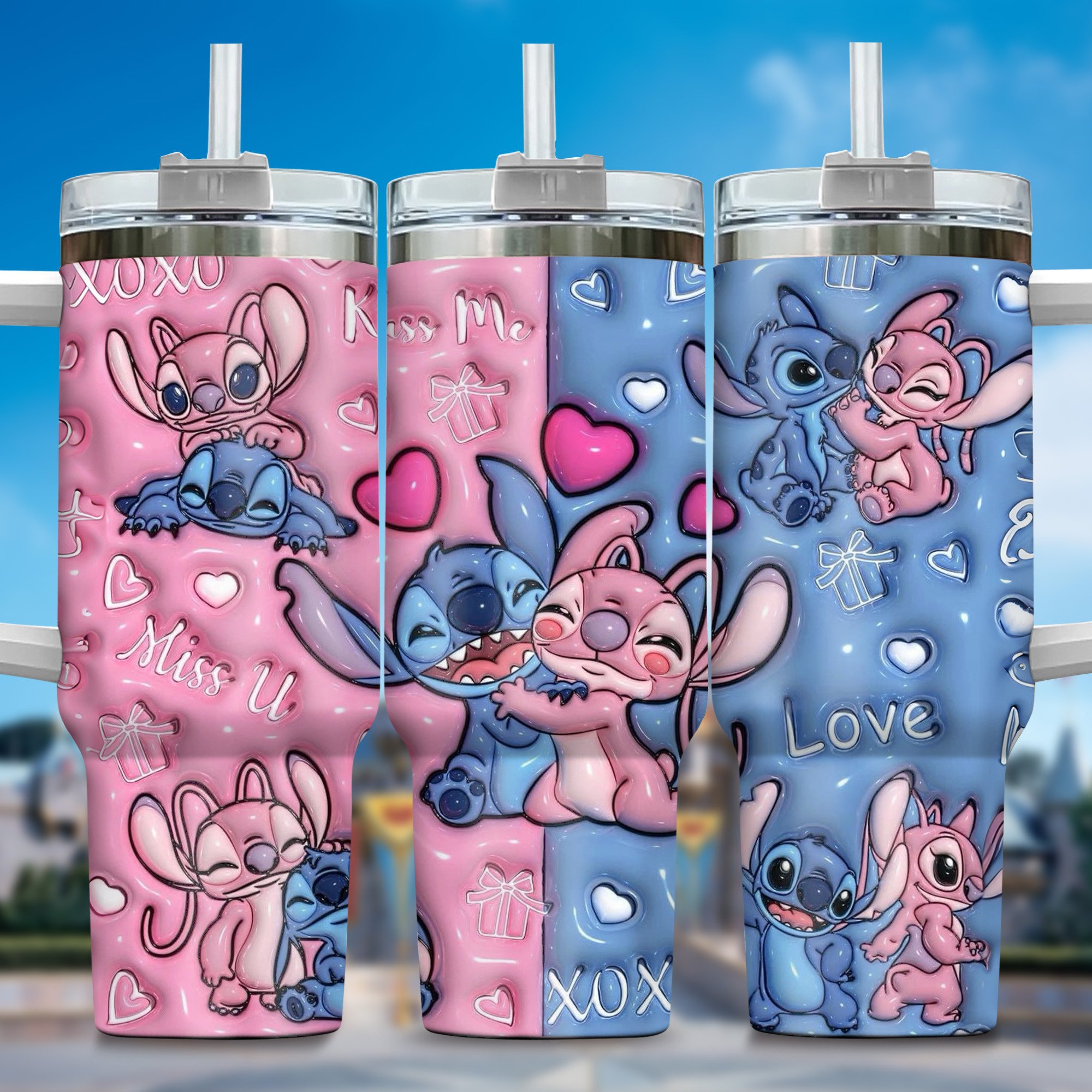 Inflated 3D Stitch Cartoon Custom Stanley Cup 40 oz 30 oz Tumbler With Handle
