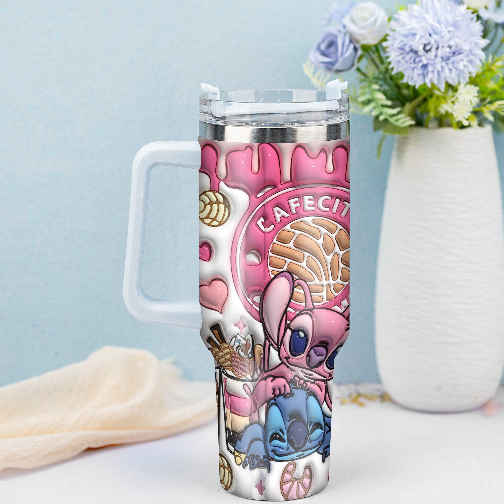 Inflated 3D Stitch Cartoon Custom Stanley Cup 40 oz 30 oz Tumbler With Handle