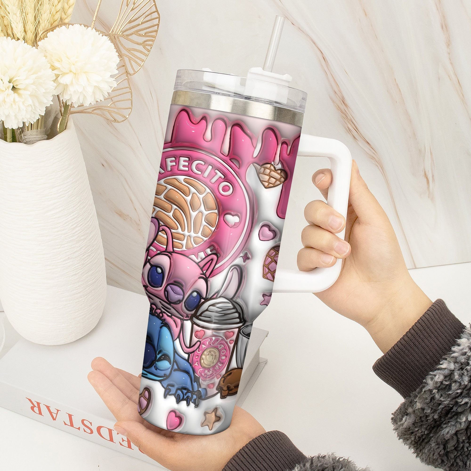 Inflated 3D Stitch Cartoon Custom Stanley Cup 40 oz 30 oz Tumbler With Handle