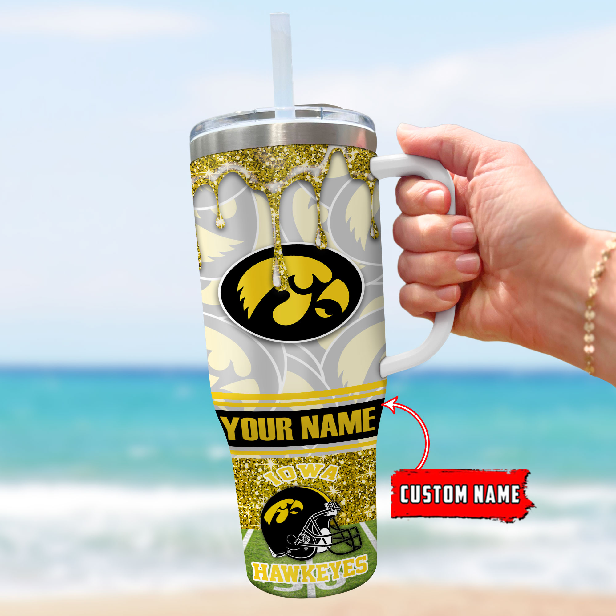 Iowa Hawkeyes NCAA Glitter Custom Stanley Cup 40 oz 30 oz Tumbler With Handle