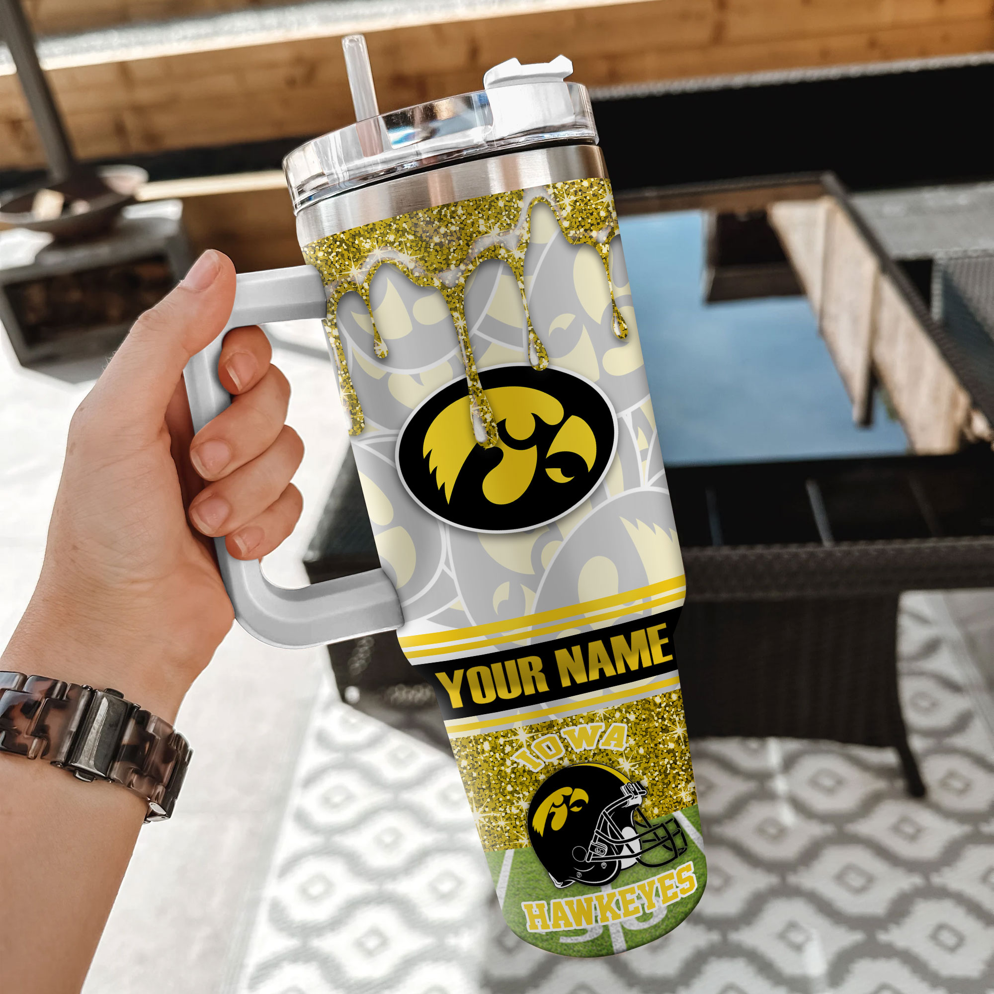 Iowa Hawkeyes NCAA Glitter Custom Stanley Cup 40 oz 30 oz Tumbler With Handle