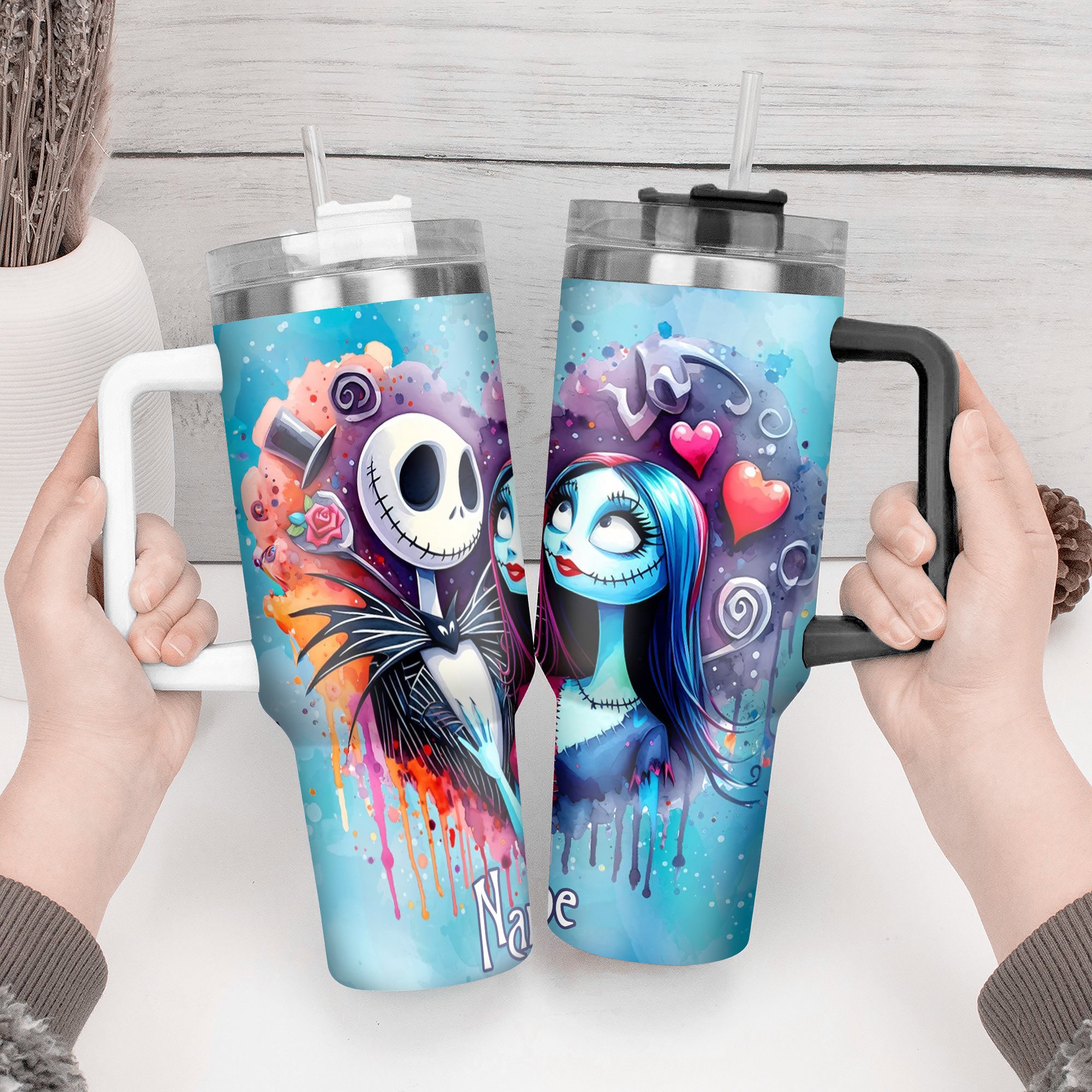 Jack and Sally Movies Custom Stanley Cup 40 oz 30 oz Tumbler With Handle