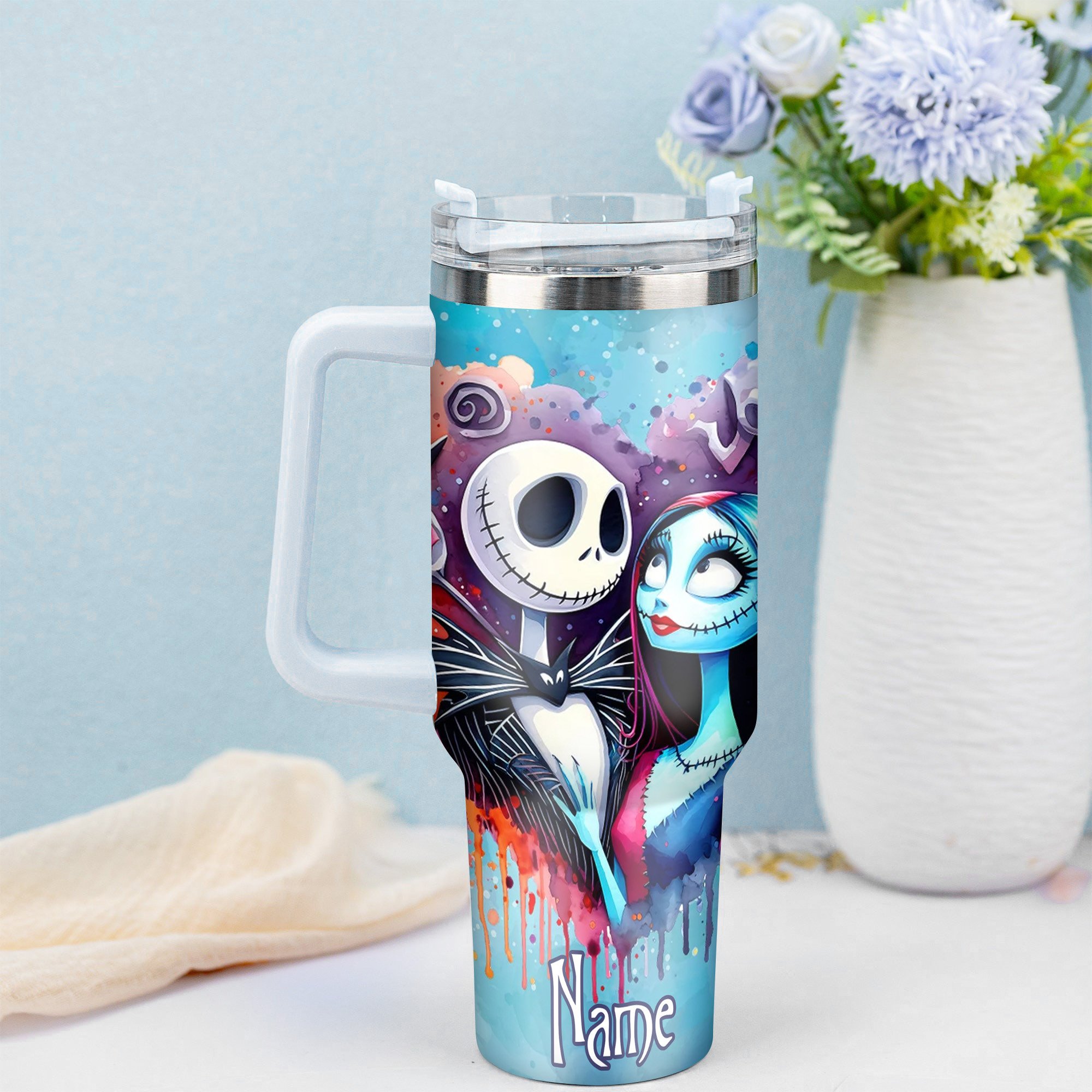 Jack and Sally Movies Custom Stanley Cup 40 oz 30 oz Tumbler With Handle