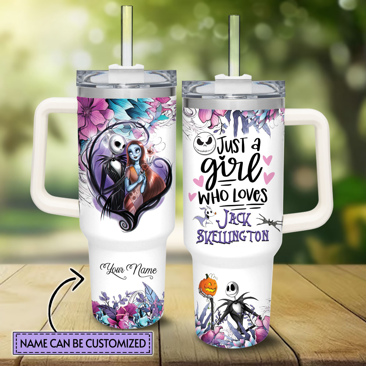 Jack and Sally The Nightmare Before Christmas Cartoon Custom Stanley Cup 40 oz 30 oz Tumbler With Handle
