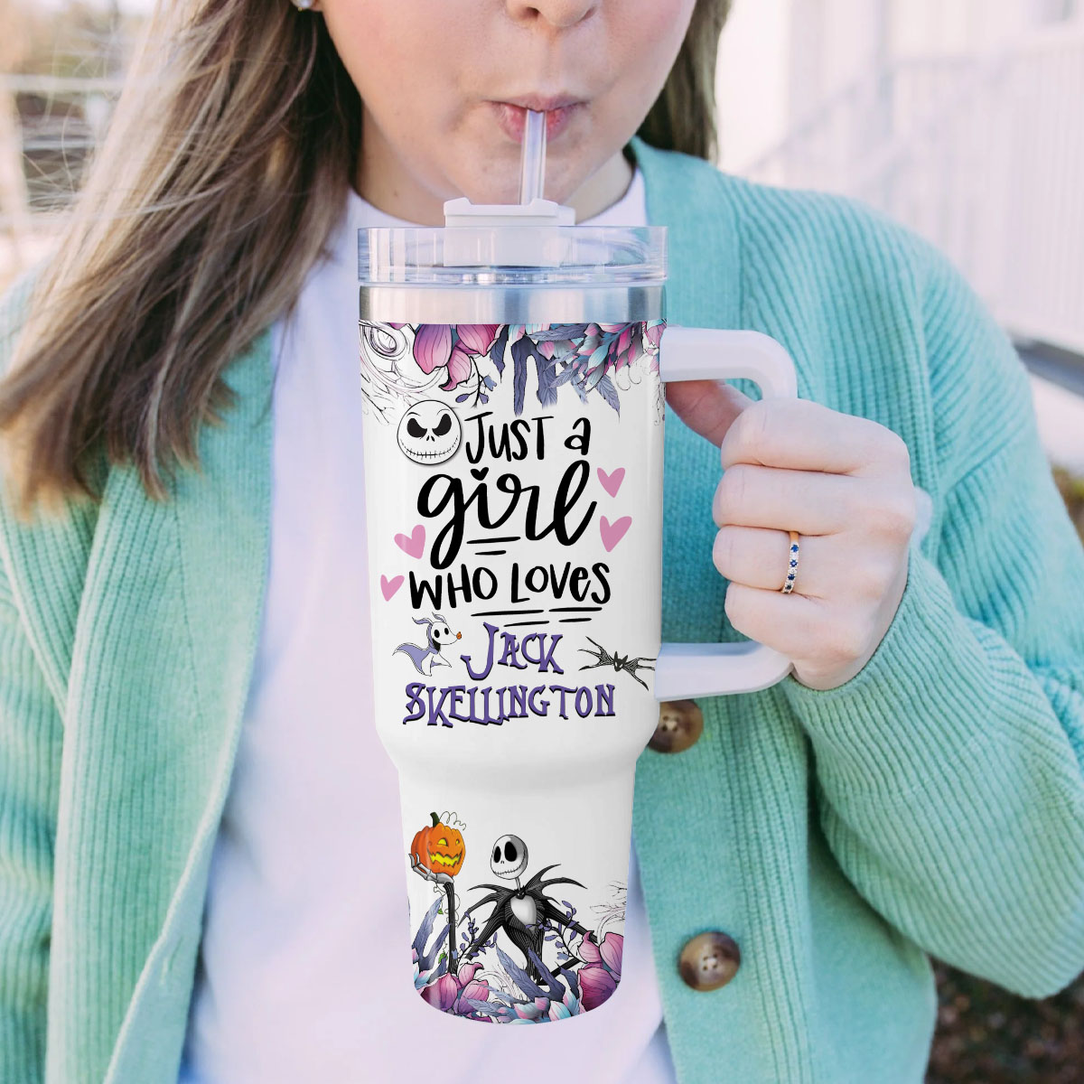Jack and Sally The Nightmare Before Christmas Cartoon Custom Stanley Cup 40 oz 30 oz Tumbler With Handle