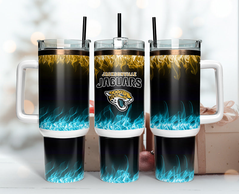 Jacksonville Jaguars NFL Fire Effect Custom Stanley Cup 40 oz 30 oz Tumbler With Handle