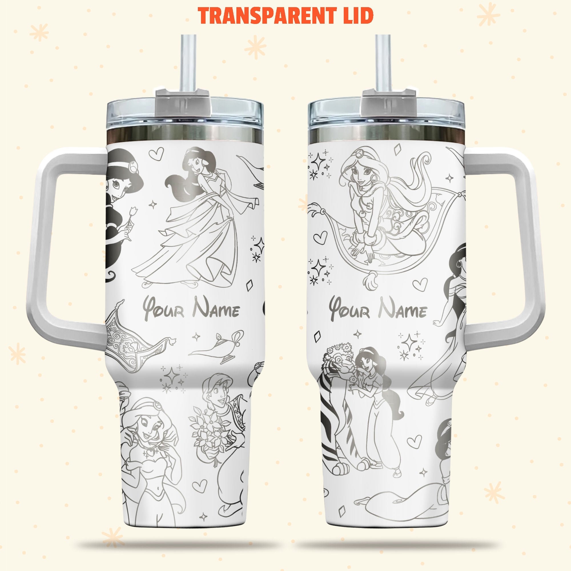 Jasmine Aladdin Disney Cartoon Custom Stanley Cup 40 oz 30 oz Tumbler With Handle