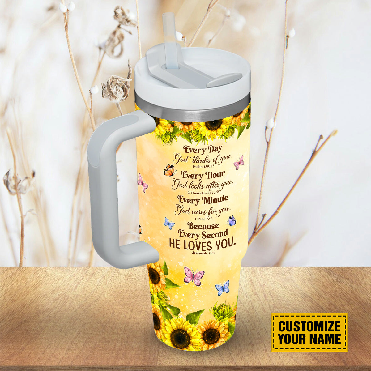 Jesus Cross Sunflower Custom Stanley Cup 40 oz 30 oz Tumbler With Handle