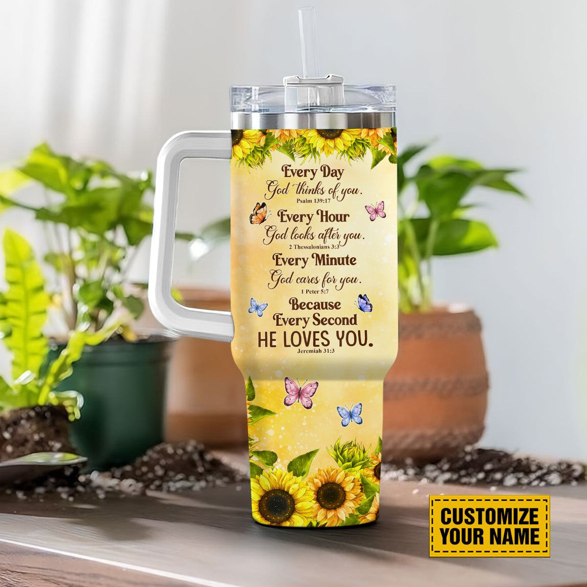 Jesus Cross Sunflower Custom Stanley Cup 40 oz 30 oz Tumbler With Handle