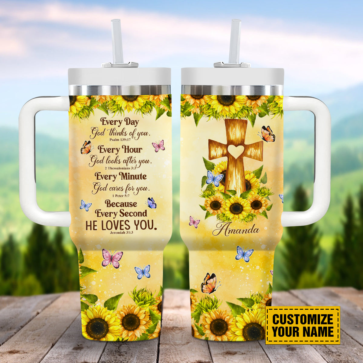 Jesus Cross Sunflower Custom Stanley Cup 40 oz 30 oz Tumbler With Handle