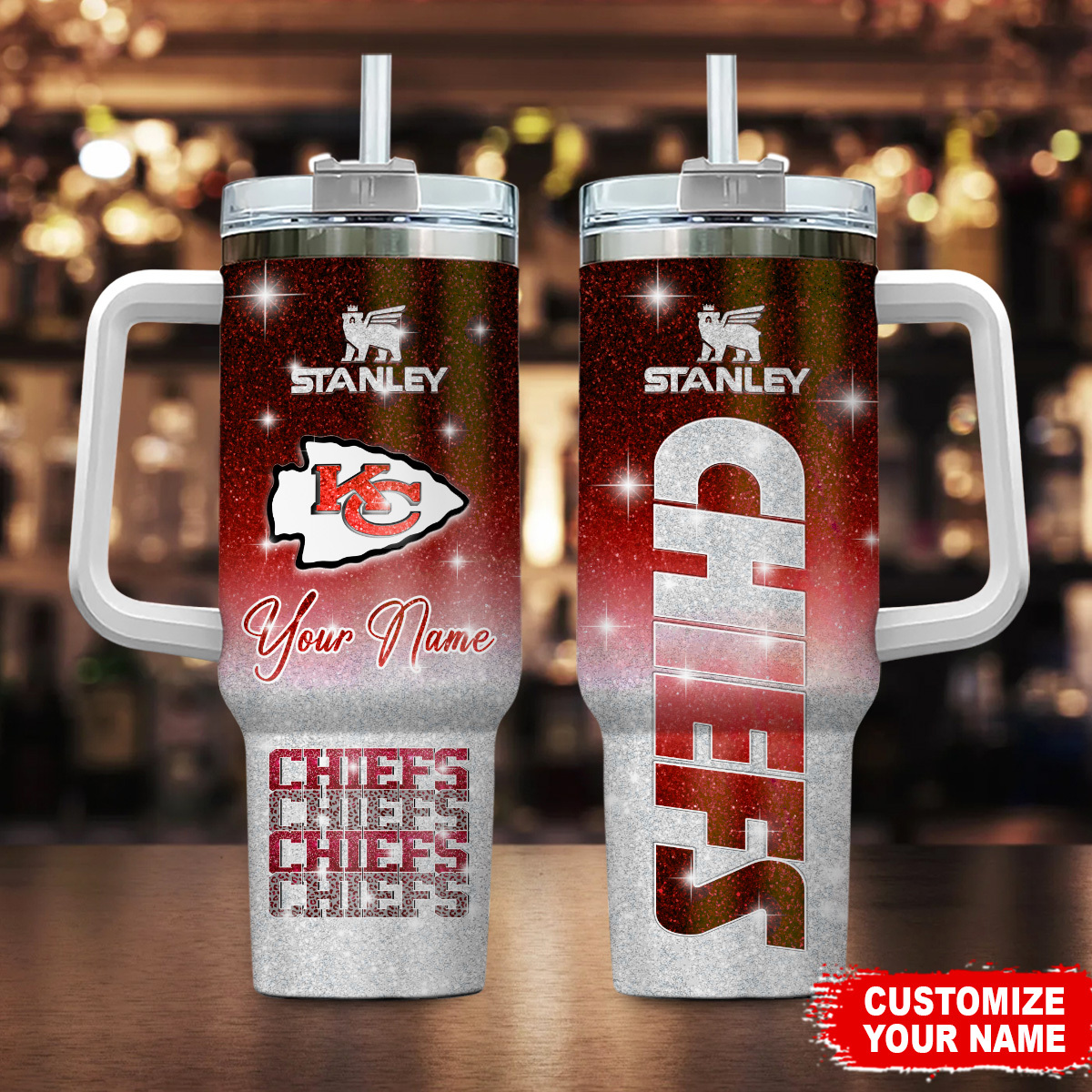 Kansas City Chiefs NFL Glitter Custom Stanley Cup 40 oz 30 oz Tumbler With Handle