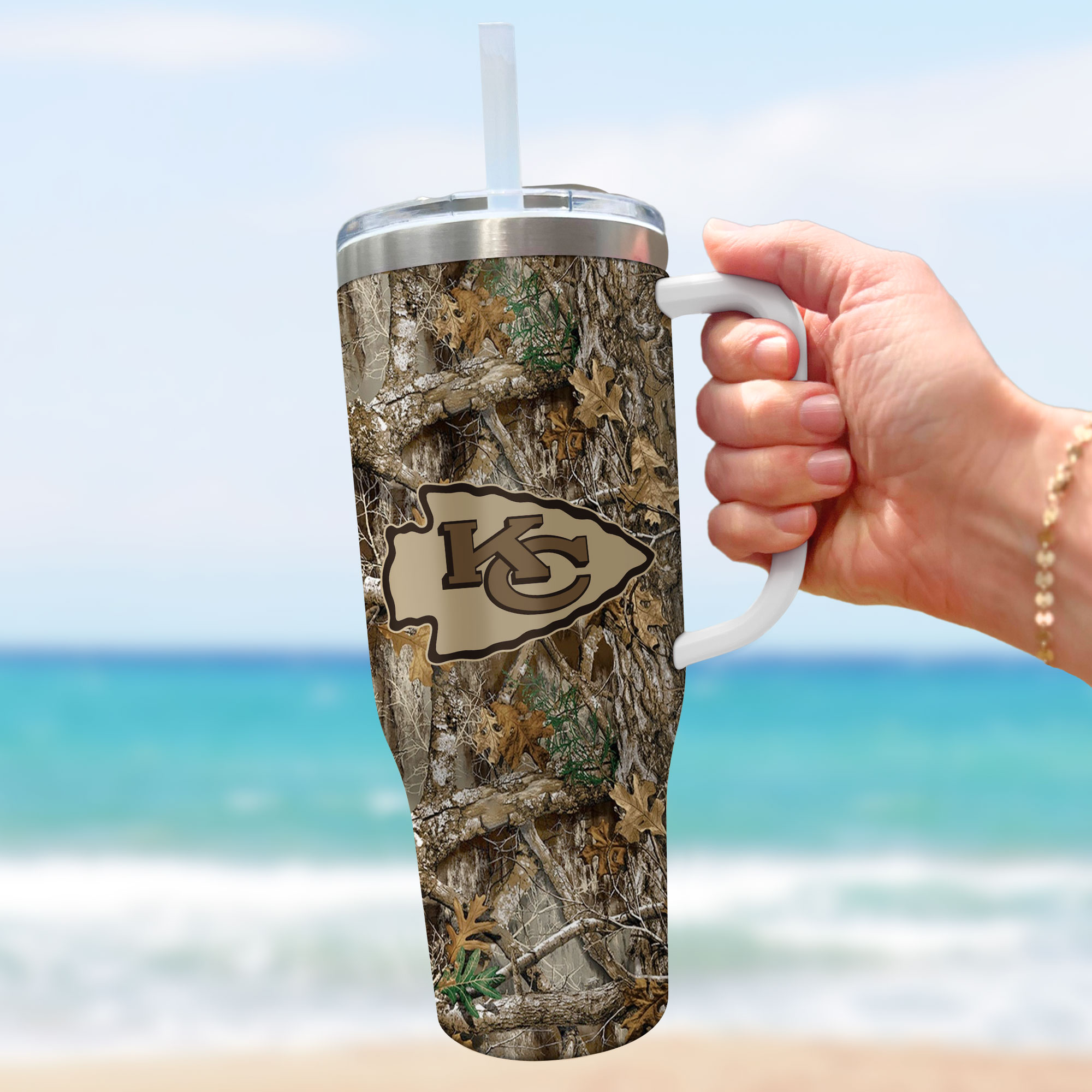 Kansas City Chiefs NFL Hunting Realtree Custom Stanley Cup 40 oz 30 oz Tumbler With Handle