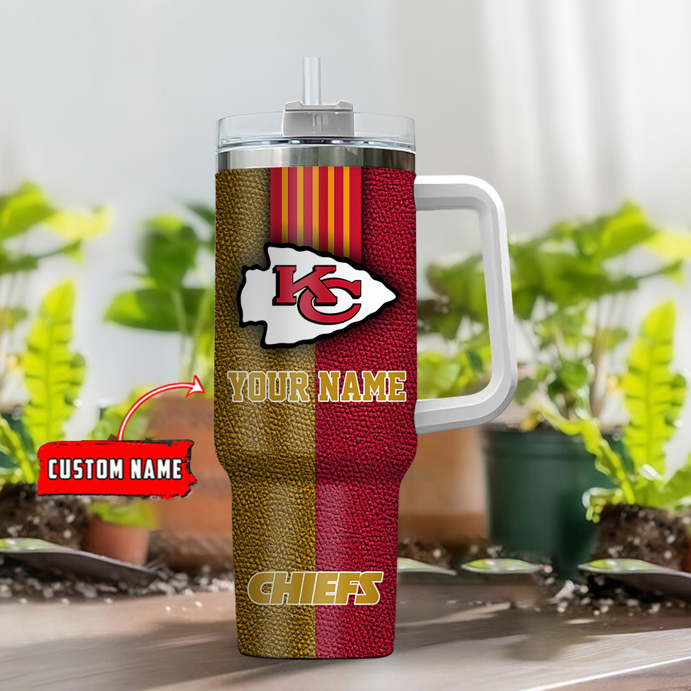 Kansas City Chiefs NFL Leather Effect Custom Stanley Cup 40 oz 30 oz Tumbler With Handle