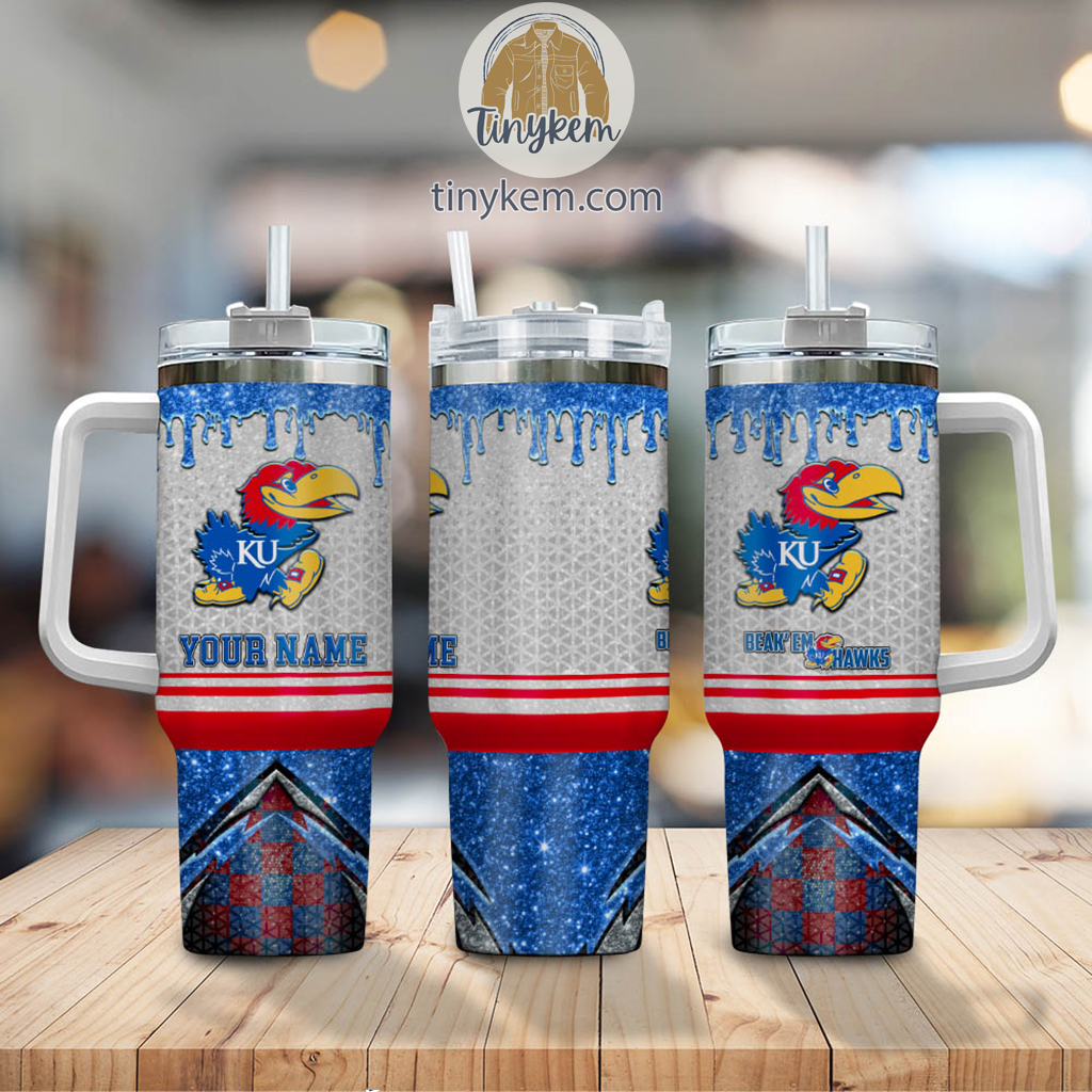 Kansas Jayhawks Glitter NCAA Custom Stanley Cup 40 oz 30 oz Tumbler With Handle