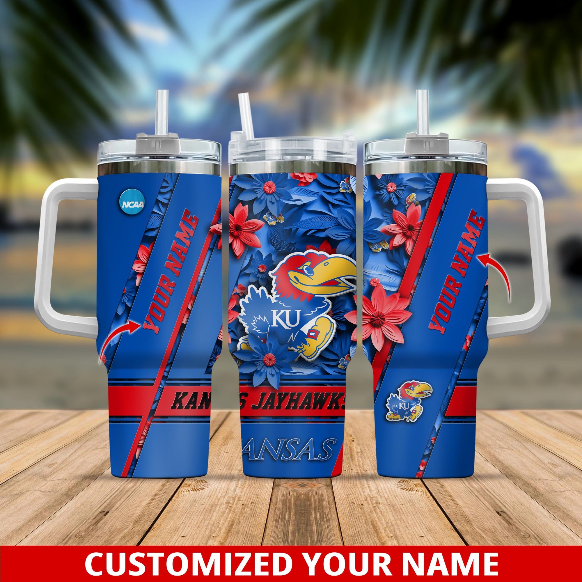Kansas Jayhawks NCAA Custom Stanley Cup 40 oz 30 oz Tumbler With Handle