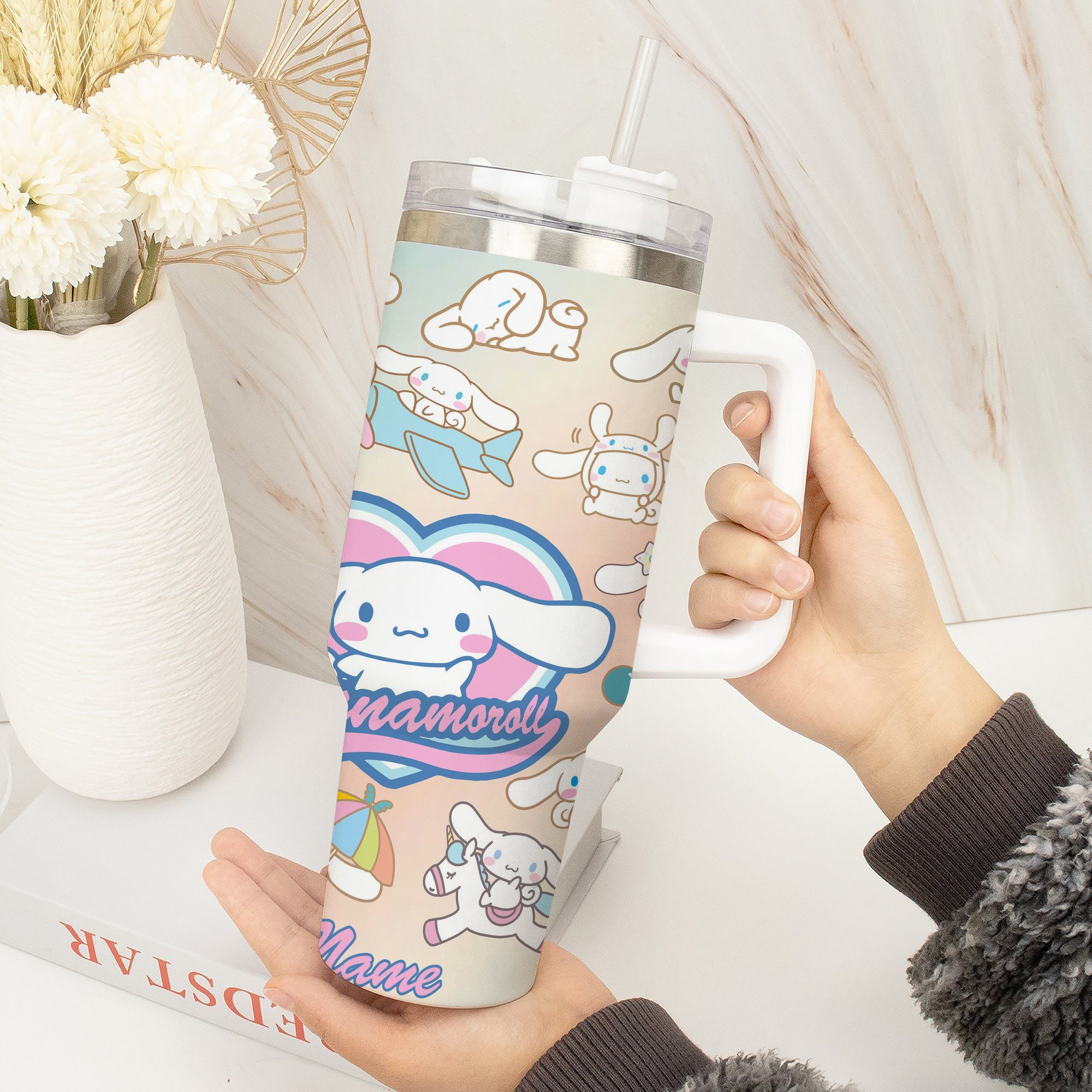 Kawaii Cinna Bunny Cartoon Custom Stanley Cup 40 oz 30 oz Tumbler With Handle