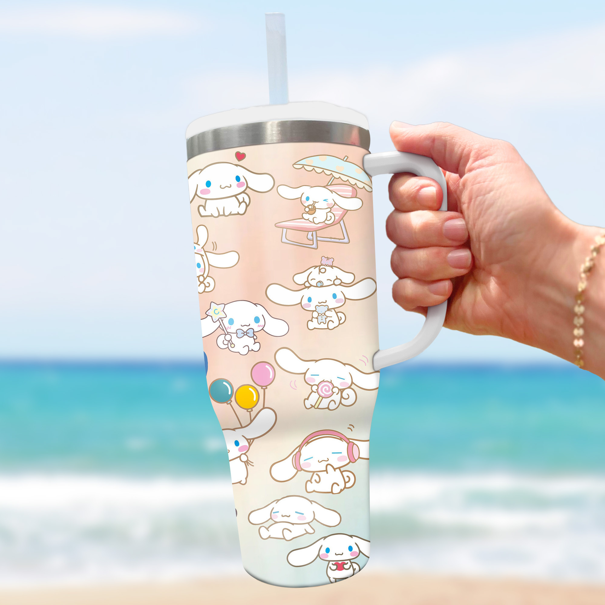 Kawaii Cinna Bunny Cartoon Custom Stanley Cup 40 oz 30 oz Tumbler With Handle