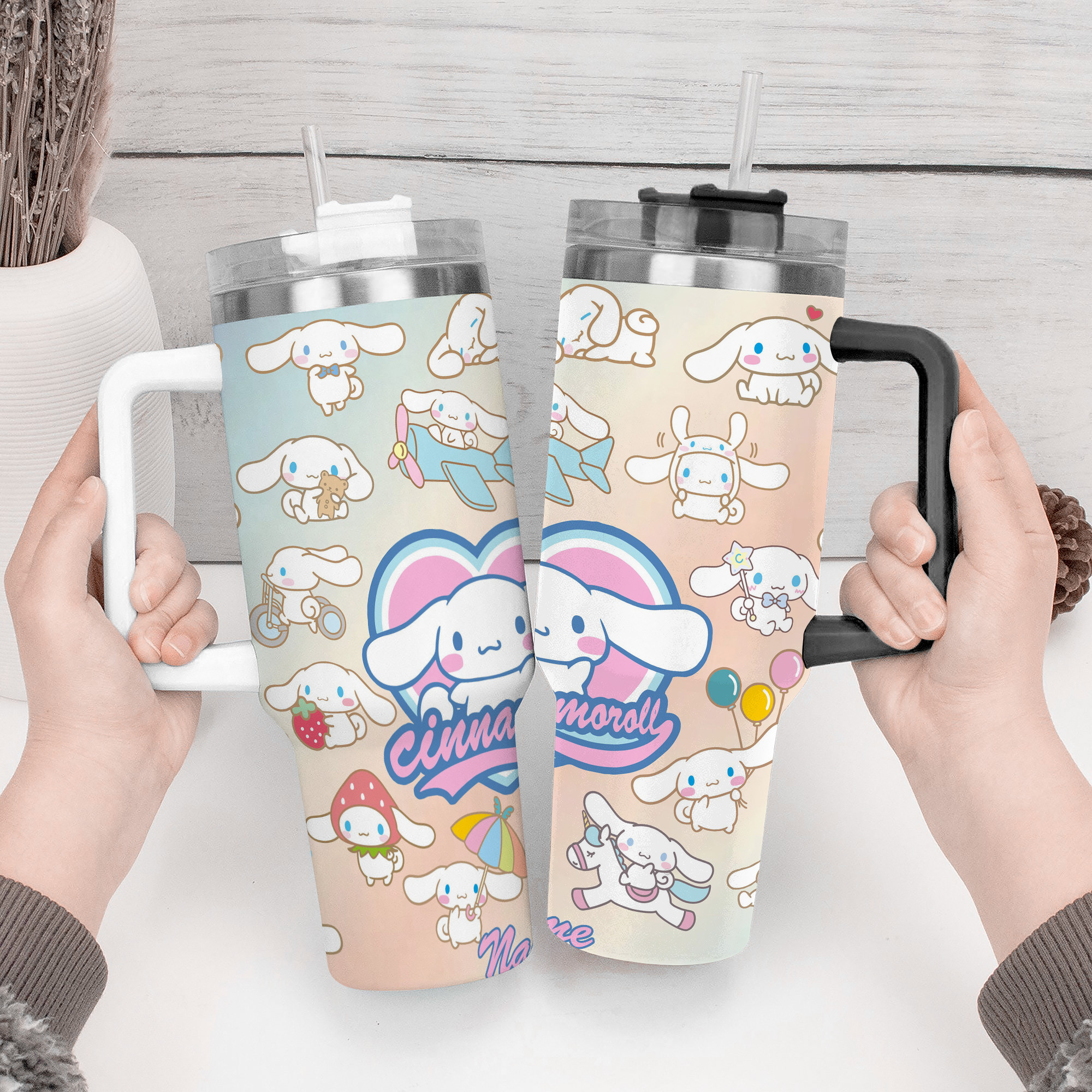 Kawaii Cinna Bunny Cartoon Custom Stanley Cup 40 oz 30 oz Tumbler With Handle