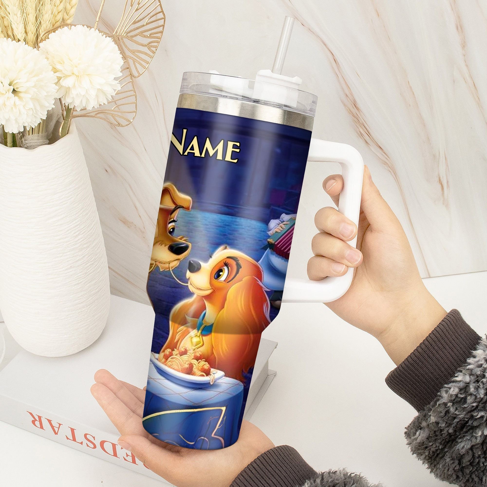 Lady and the Tramp Cartoon Custom Stanley Cup 40 oz 30 oz Tumbler With Handle