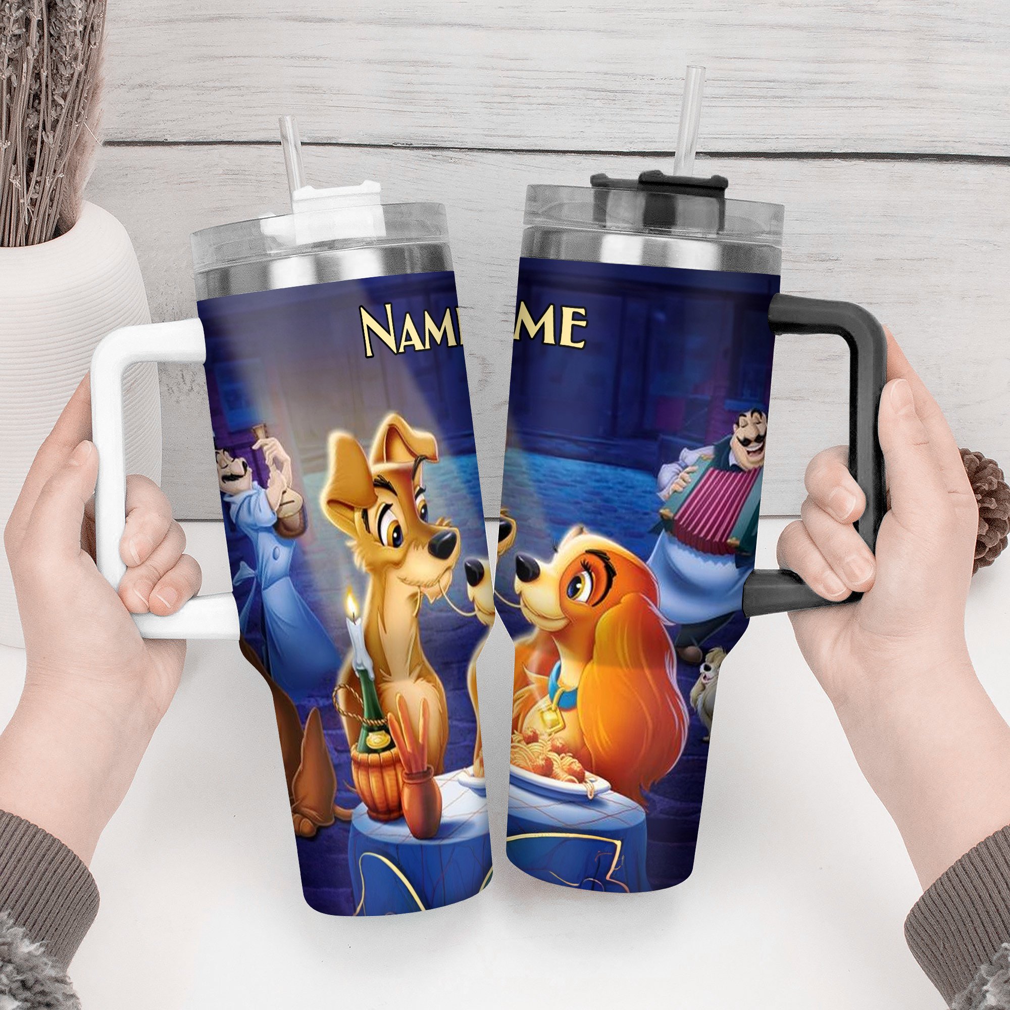 Lady and the Tramp Cartoon Custom Stanley Cup 40 oz 30 oz Tumbler With Handle