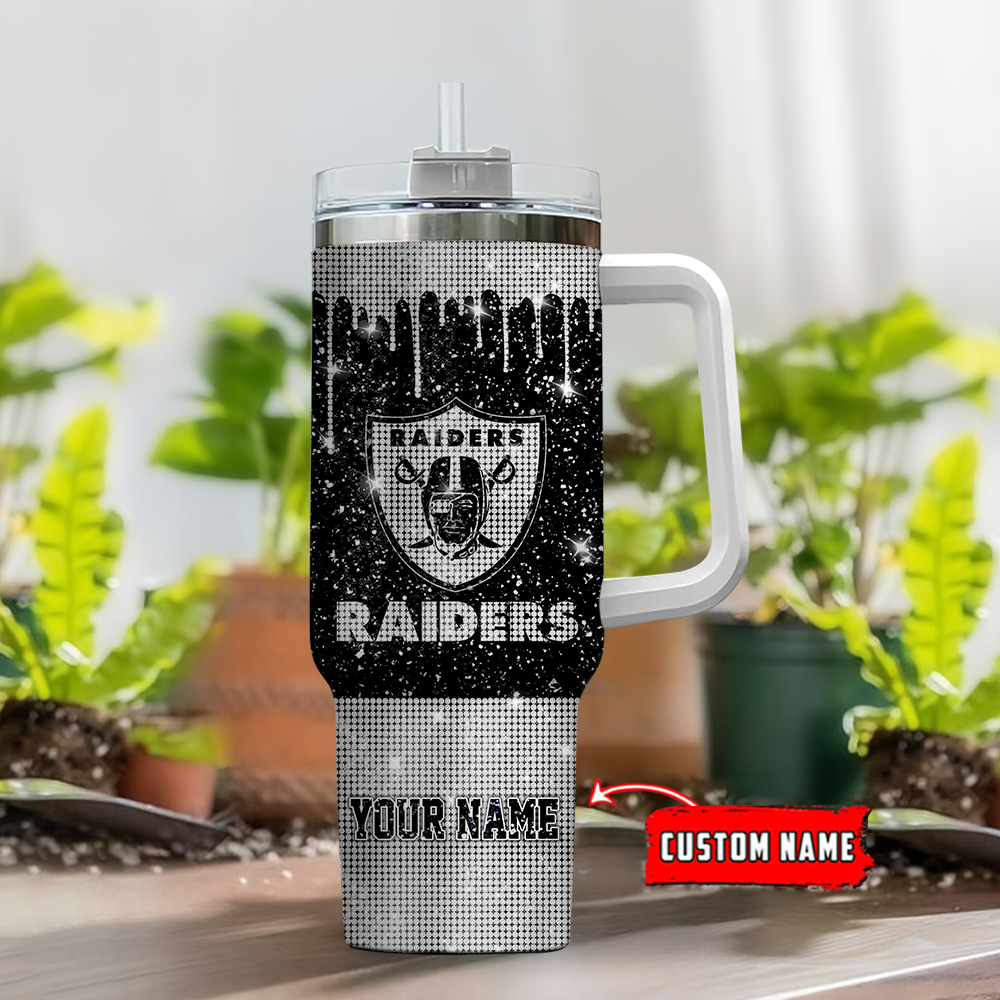 Las Vegas Raiders NFL Glitter and Diamonds Bling Custom Stanley Cup 40 oz 30 oz Tumbler With Handle