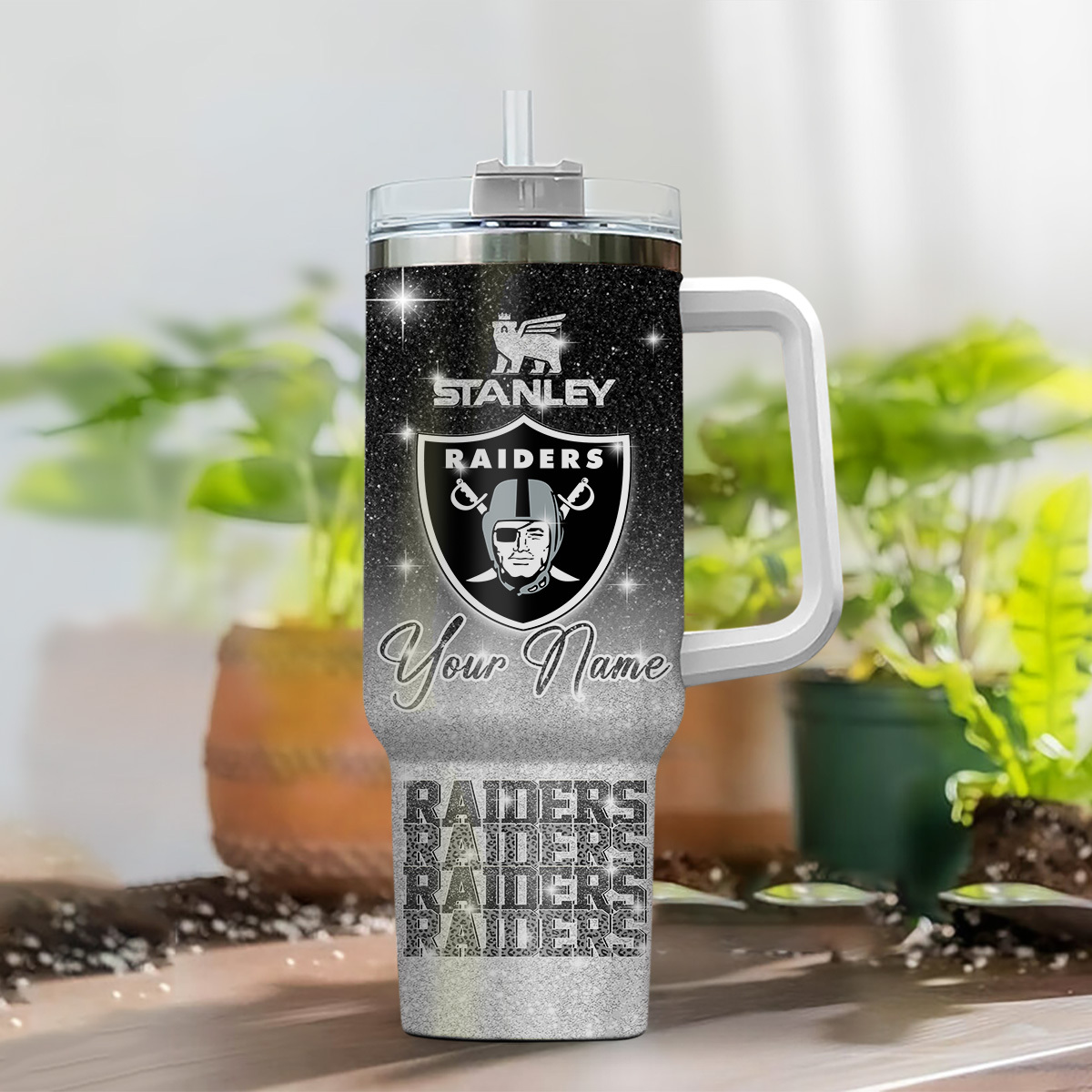 Las Vegas Raiders NFL Glitter Custom Stanley Cup 40 oz 30 oz Tumbler With Handle