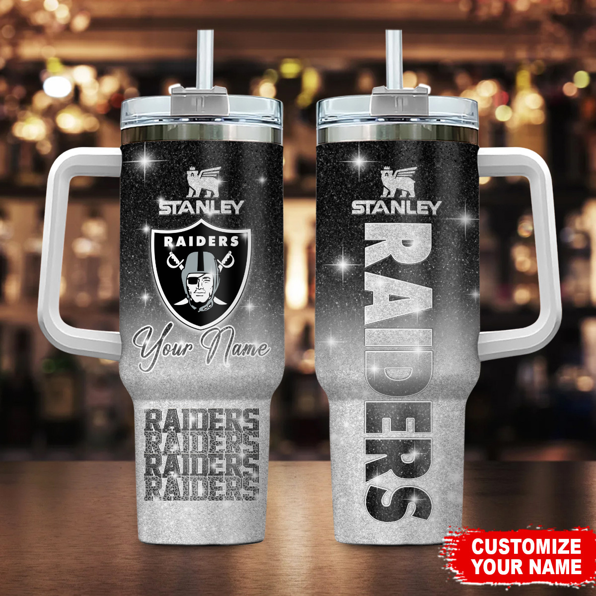 Las Vegas Raiders NFL Glitter Custom Stanley Cup 40 oz 30 oz Tumbler With Handle