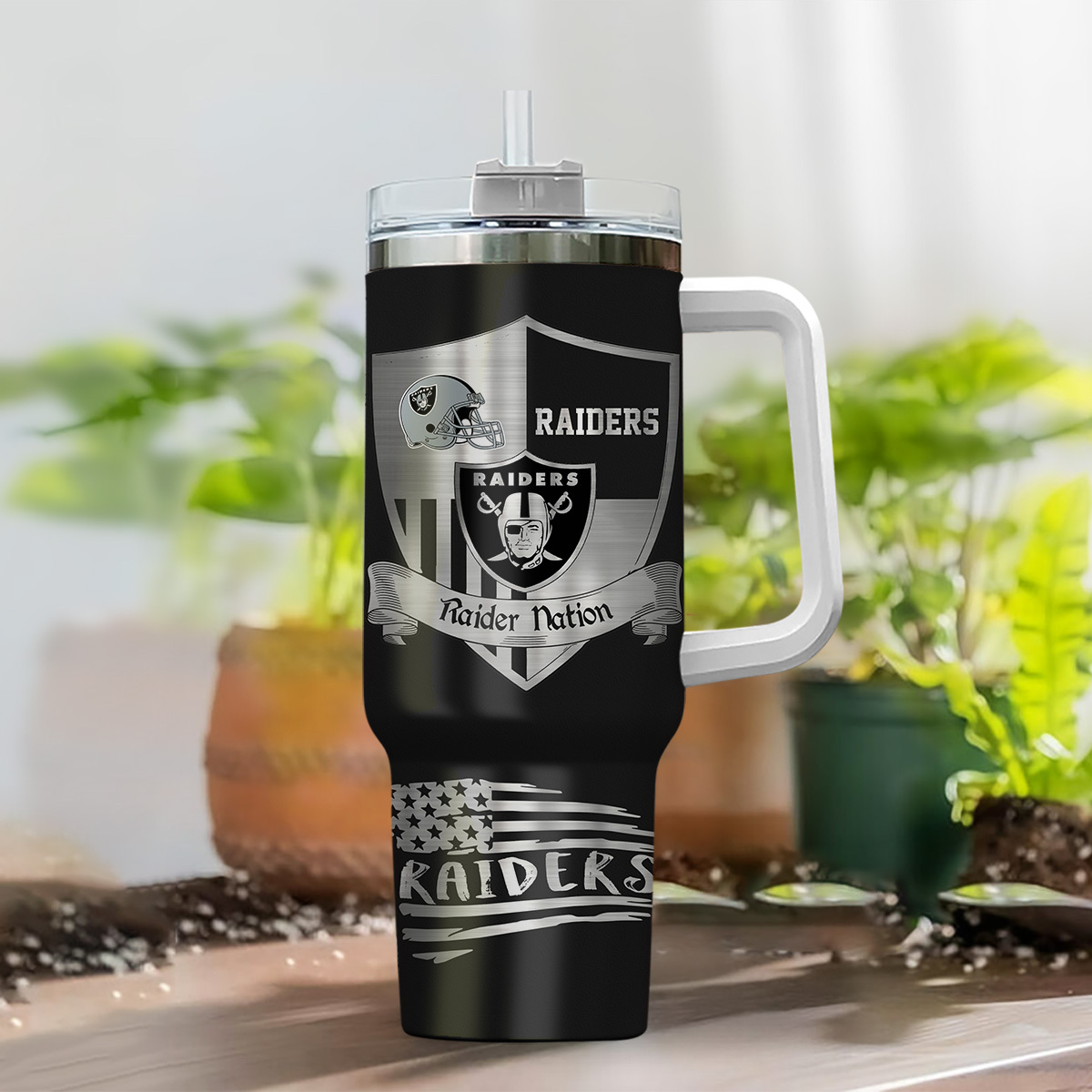 Las Vegas Raiders NFL Silver Logo Custom Stanley Cup 40 oz 30 oz Tumbler With Handle