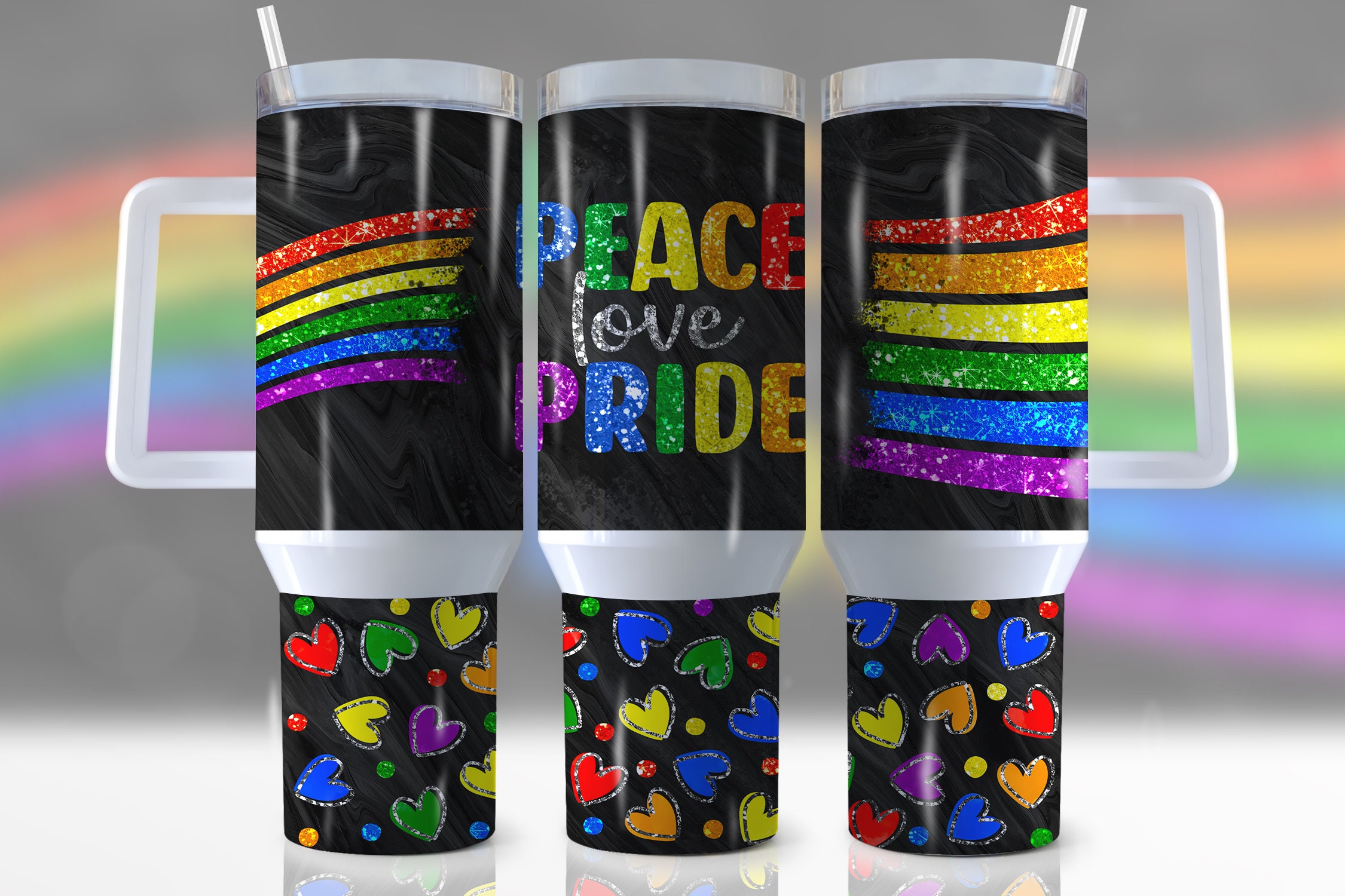 LGBTQ+ Peace Love Pride Custom Stanley Cup 40 oz 30 oz Tumbler With Handle