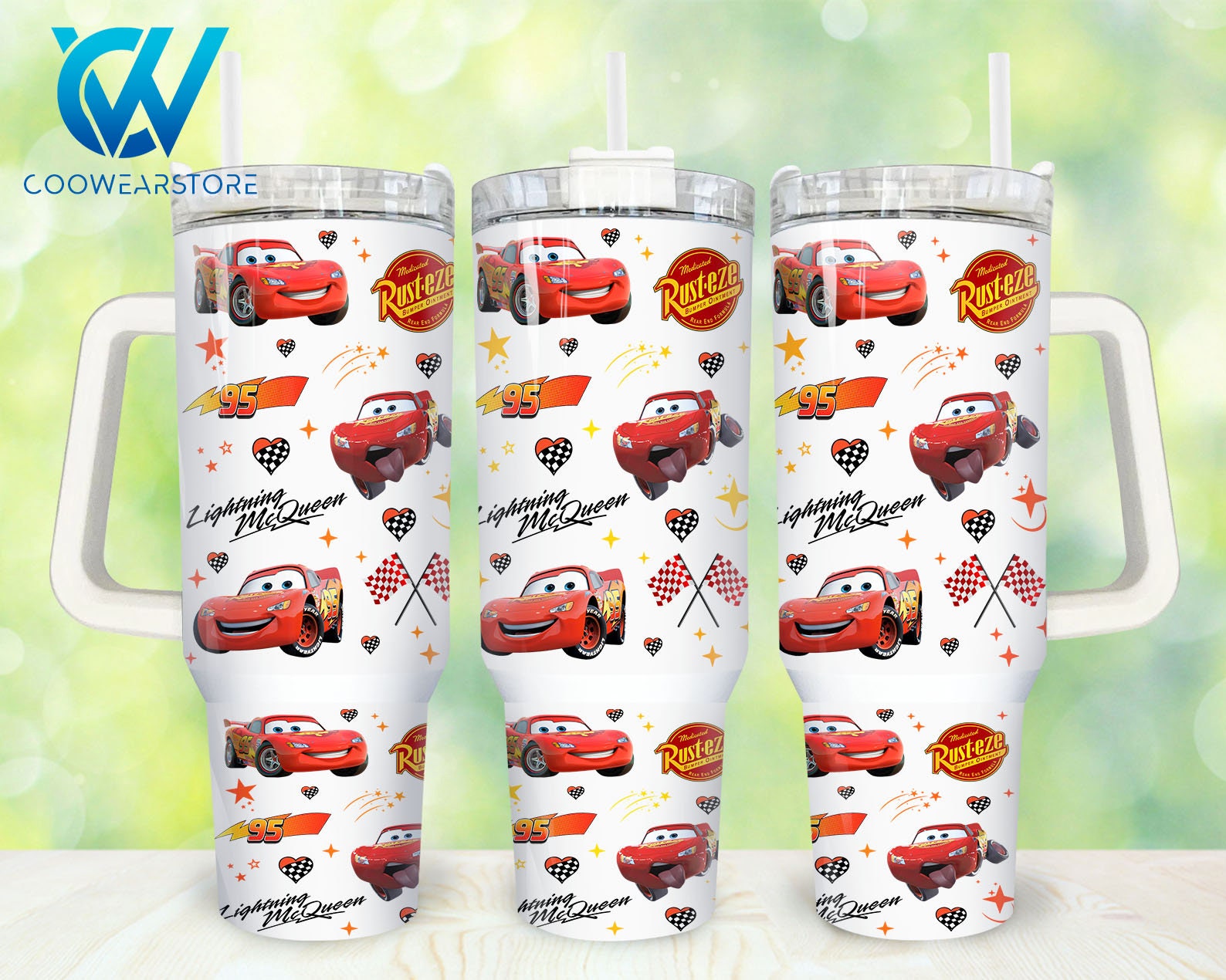 Lightning McQueen Cars Cartoon Custom Stanley Cup 40 oz 30 oz Tumbler With Handle
