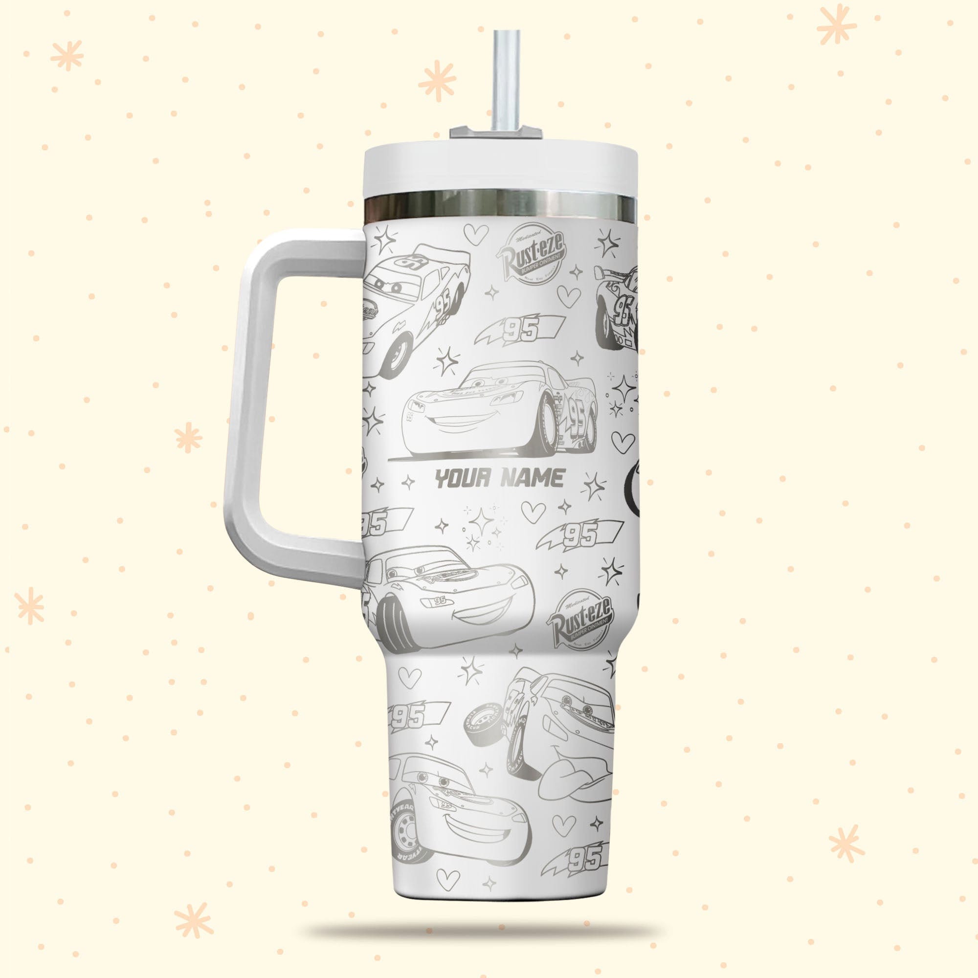 Lightning McQueen Cars Disney Cartoon Custom Stanley Cup 40 oz 30 oz Tumbler With Handle