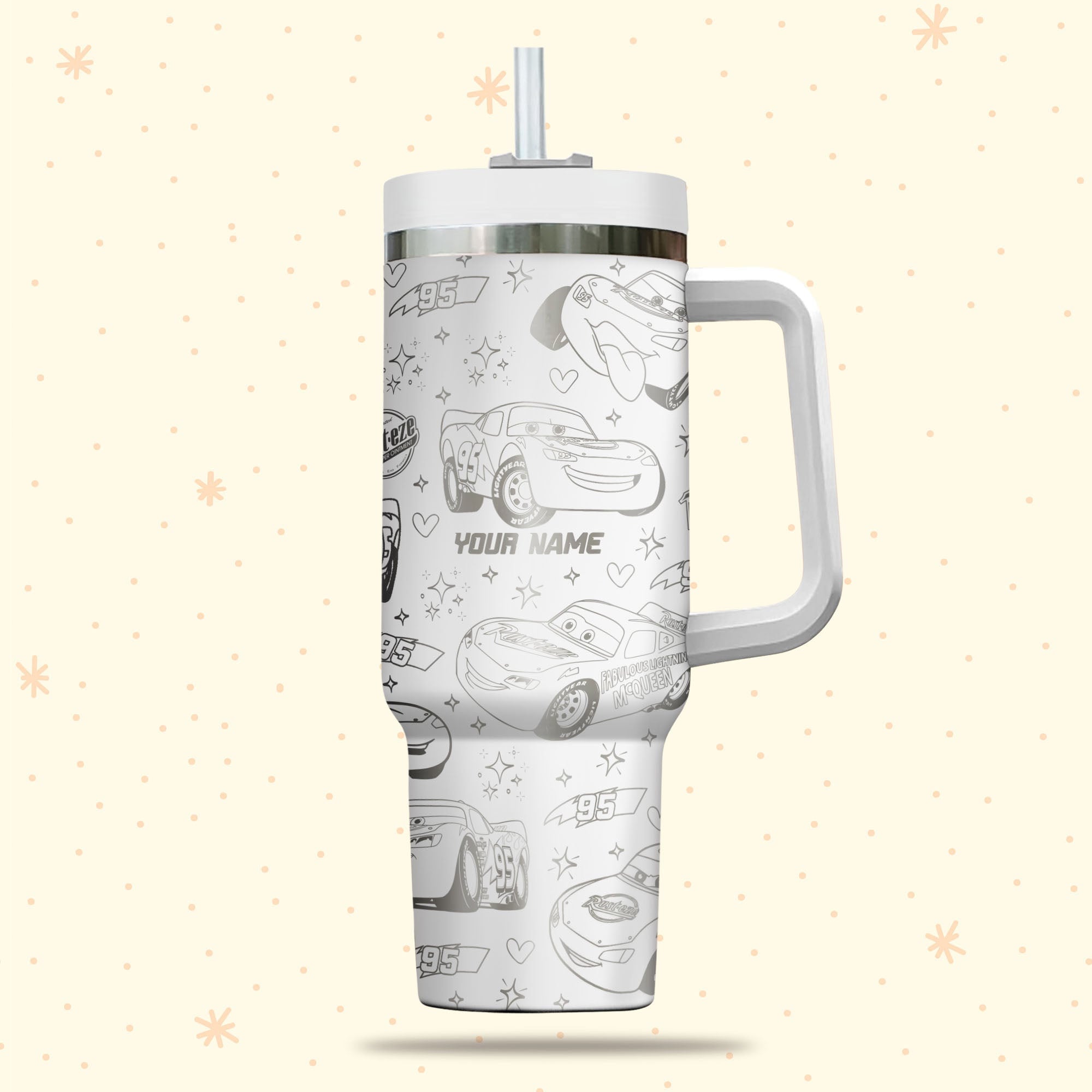 Lightning McQueen Cars Disney Cartoon Custom Stanley Cup 40 oz 30 oz Tumbler With Handle