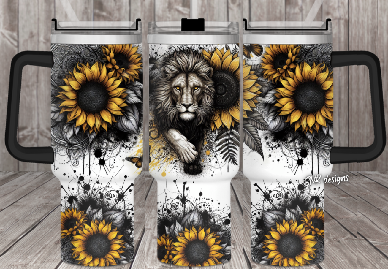 Lion Sunflower Custom Stanley Cup 40 oz 30 oz Tumbler With Handle