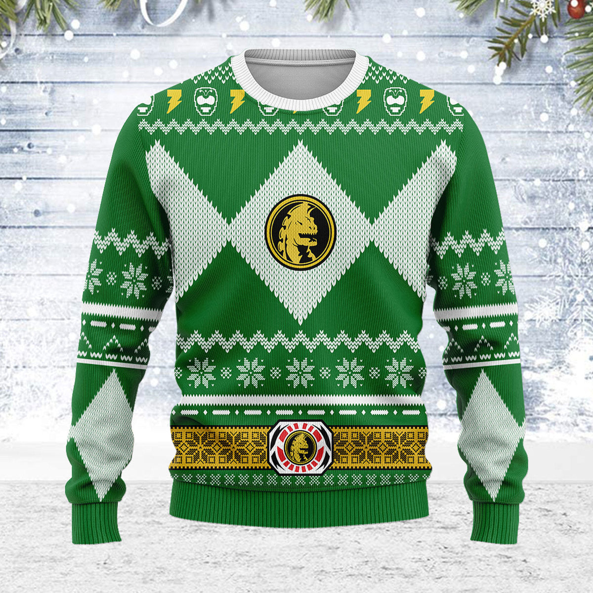 Merry Christmas Unisex Christmas Sweater Green Power Ranger 3D Apparel - Stormmerch Exclusive
