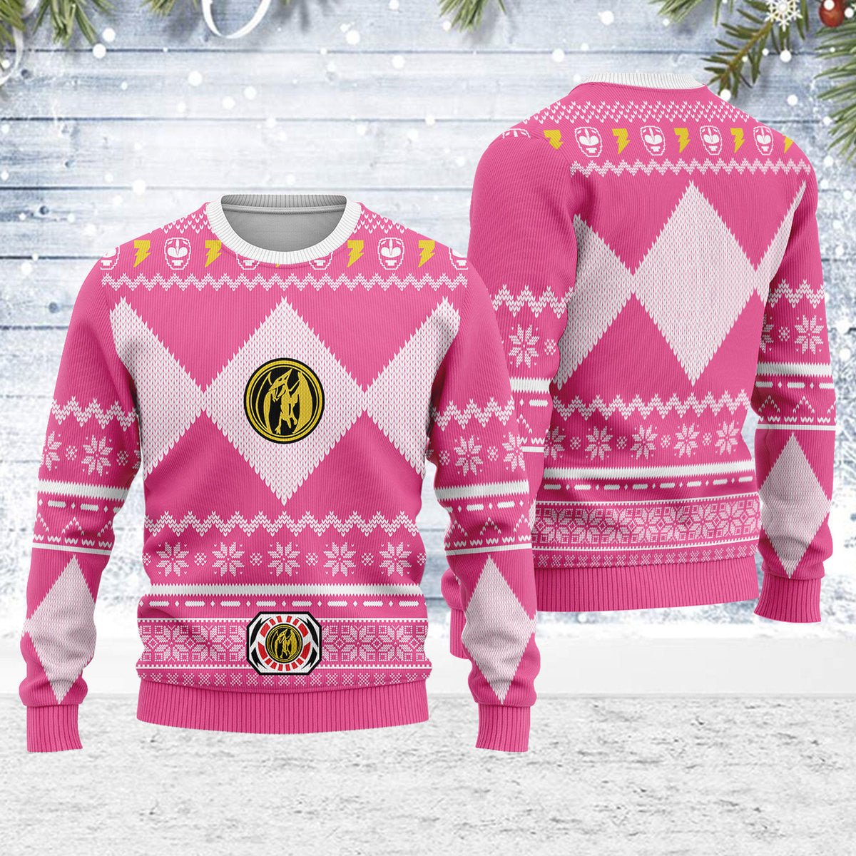 Merry Christmas Unisex Christmas Sweater Pink Power Ranger 3D Apparel - Stormmerch Exclusive