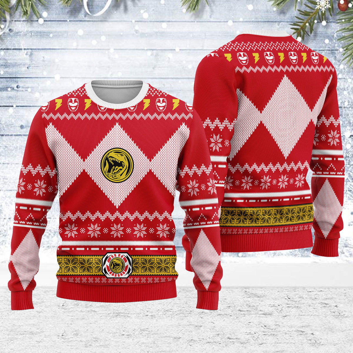 Merry Christmas Unisex Christmas Sweater Red Power Ranger 3D Apparel - Stormmerch Exclusive