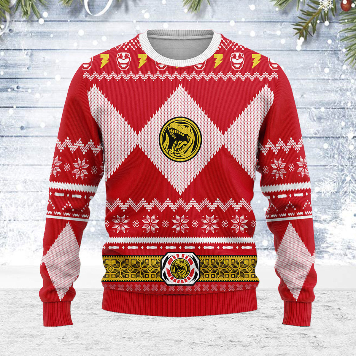 Merry Christmas Unisex Christmas Sweater Red Power Ranger 3D Apparel - Stormmerch Exclusive