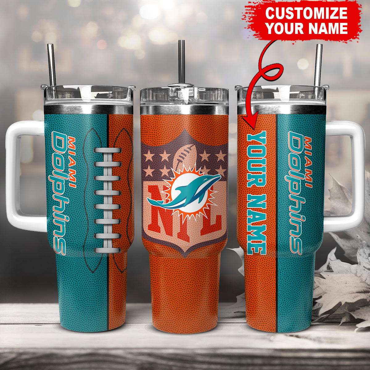 Miami Dolphins NFL Custom Stanley Cup 40 oz 30 oz Tumbler With Handle