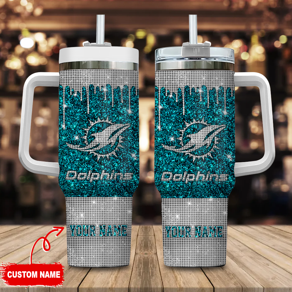 Miami Dolphins NFL Glitter Custom Stanley Cup 40 oz 30 oz Tumbler With Handle