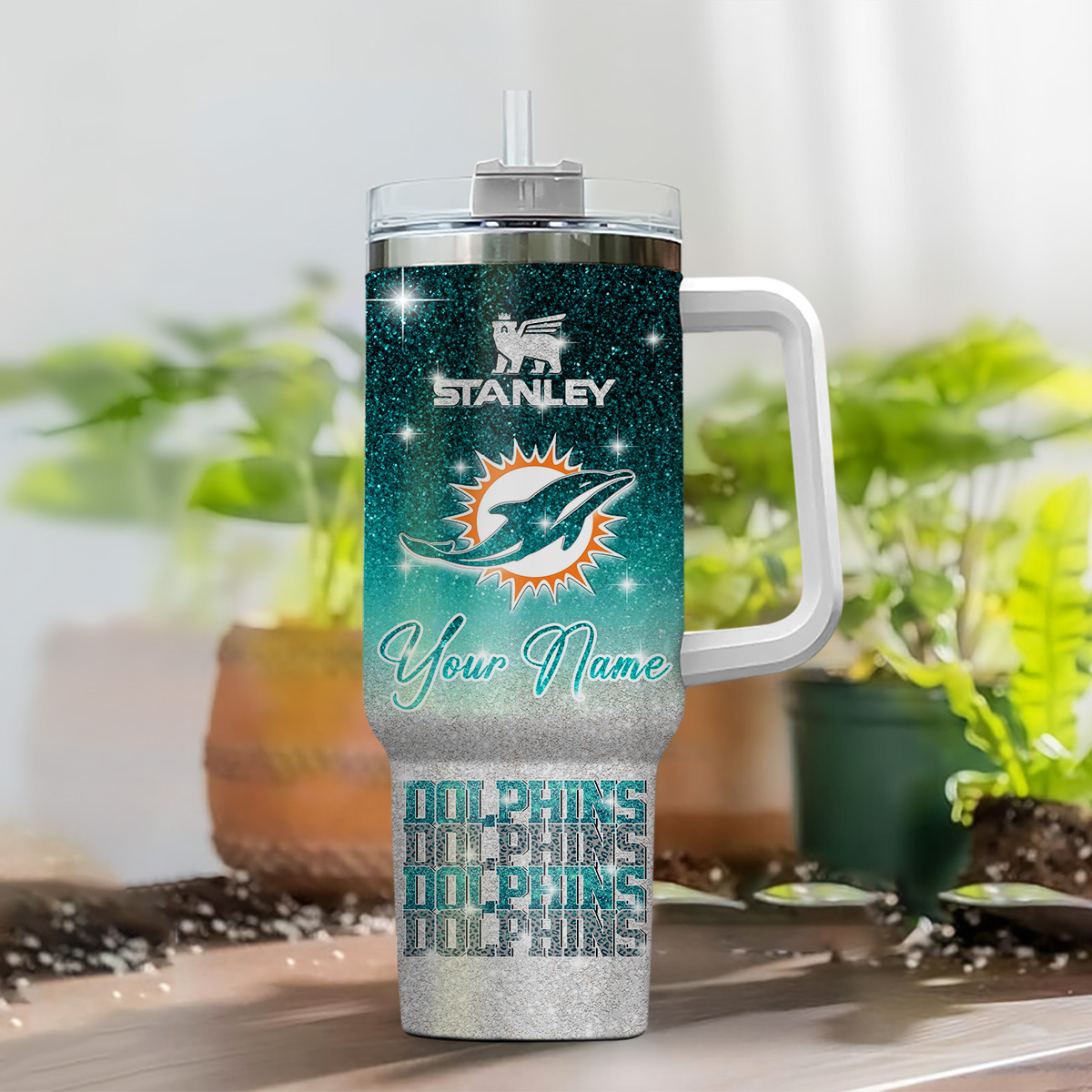 Miami Dolphins NFL Glitter Custom Stanley Cup 40 oz 30 oz Tumbler With Handle
