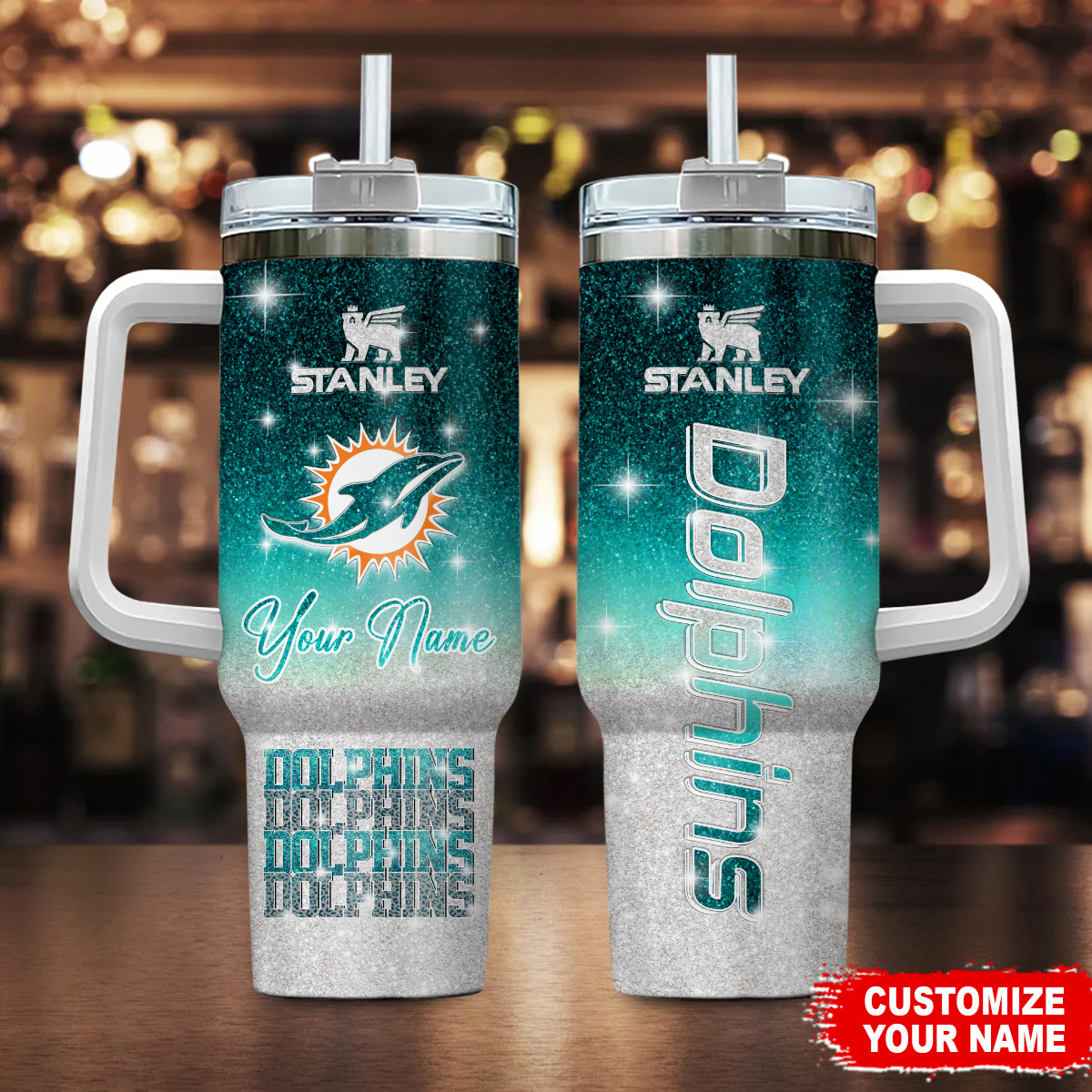 Miami Dolphins NFL Glitter Custom Stanley Cup 40 oz 30 oz Tumbler With Handle
