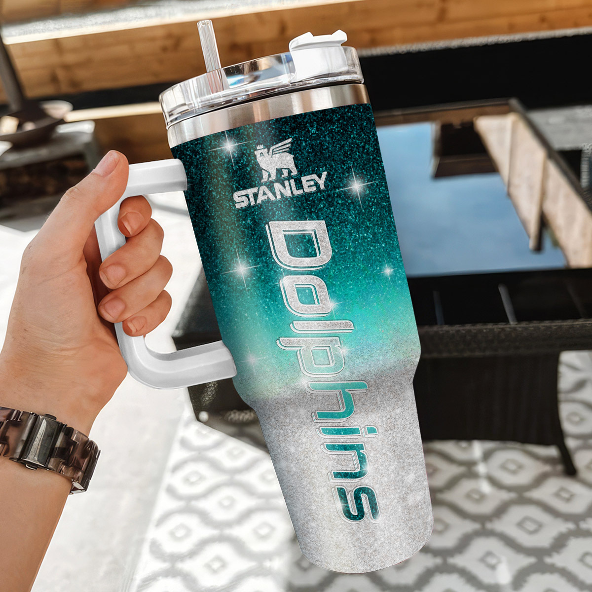 Miami Dolphins NFL Glitter Custom Stanley Cup 40 oz 30 oz Tumbler With Handle