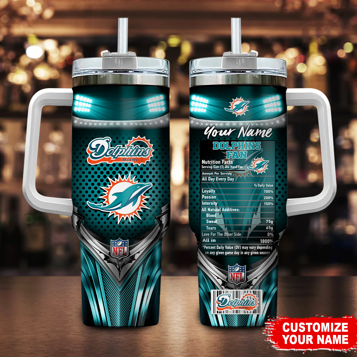 Miami Dolphins NFL Nutrition Facts Custom Stanley Cup 40 oz 30 oz Tumbler With Handle