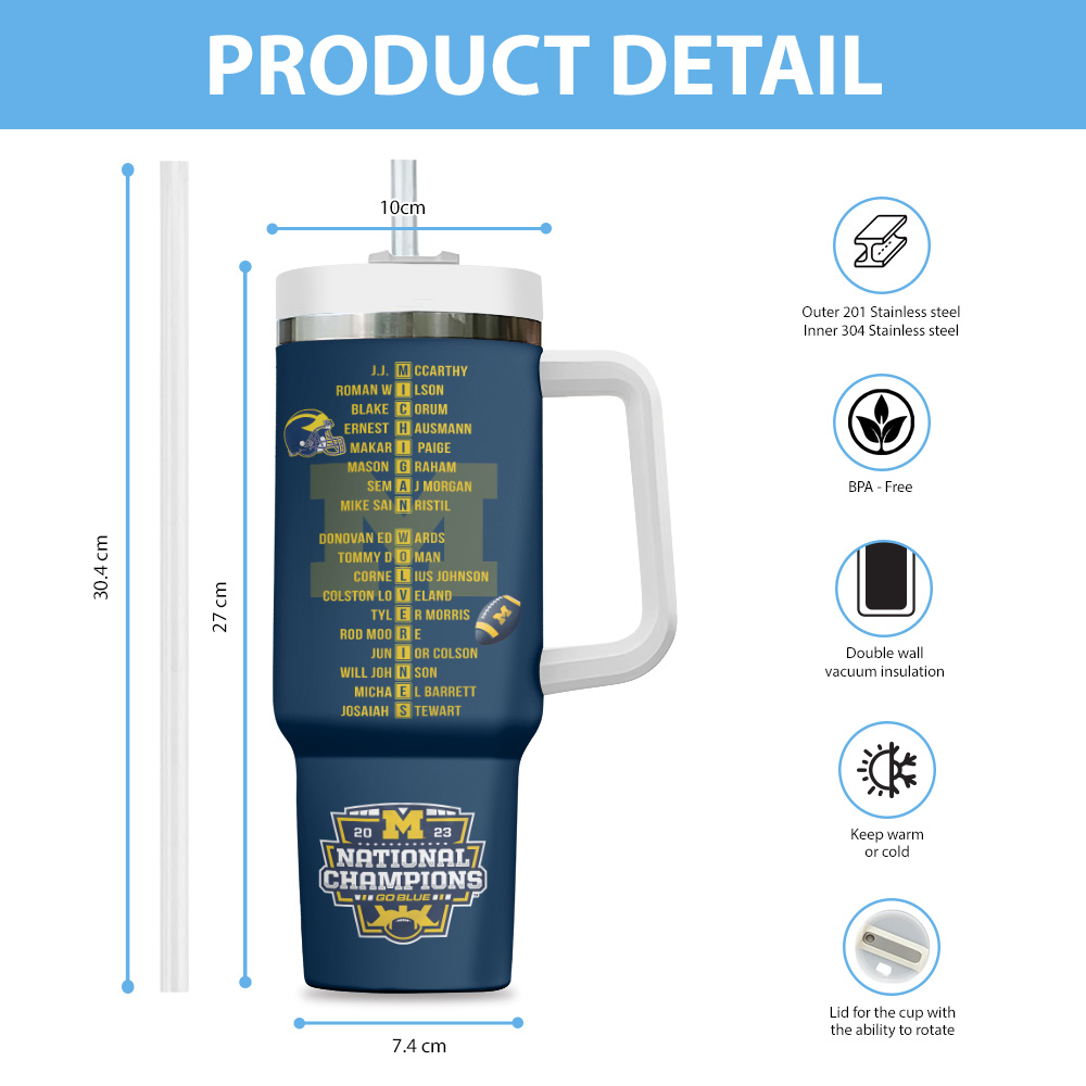 Michigan Wolverines Football NCAA Custom Stanley Cup 40 oz 30 oz Tumbler With Handle