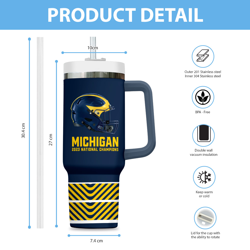 Michigan Wolverines NCAA Custom Stanley Cup 40 oz 30 oz Tumbler With Handle